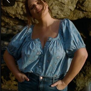 DÔEN Tennessee Top in Sky Bouton de Rose organic cotton poplin Size Medium